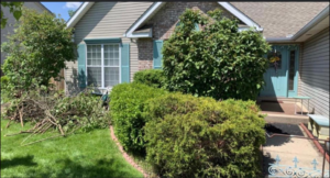 A large pile of cut branches and brush on a residential lawn after tree trimming services by Eastyn's Arbor Care in Fairborn, OH.