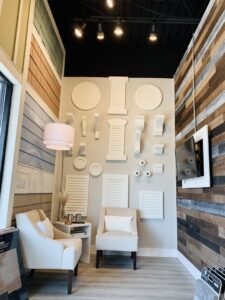A building material showroom displaying siding and trim options for Coastal Pointe Homes clients in Tampa, FL.