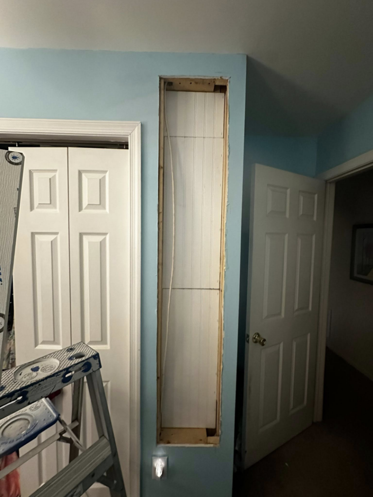 Built-in bookshelf construction in progress by Donald Home Improvements, llc in Milford, DE.