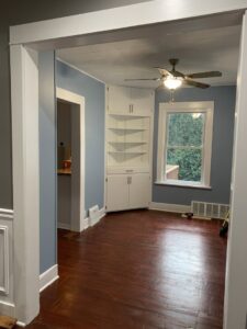 Custom built-in shelving and interior painting services by Segovia LLC interiors for a home in Madison, WI.