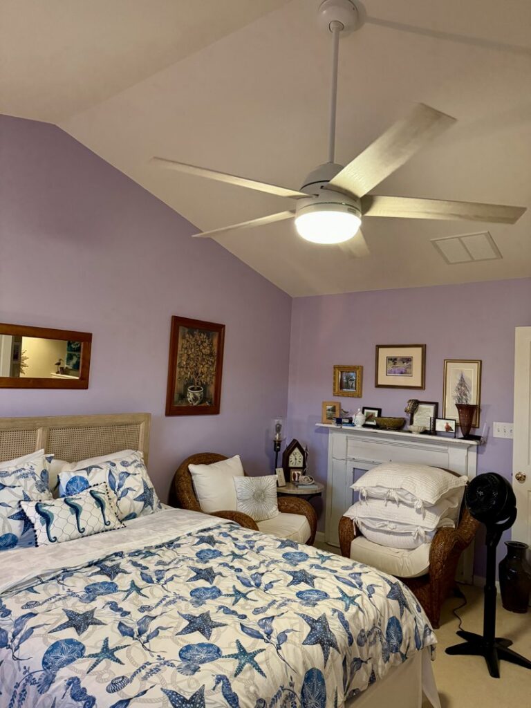Modern ceiling fan installation in a bedroom by A Man Who Can LLC, providing handyman services in Milford, DE.