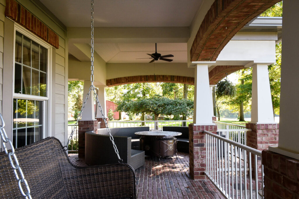 A newly installed ceiling fan on a covered porch by S. Brown Construction Co. in Lafayette, IN