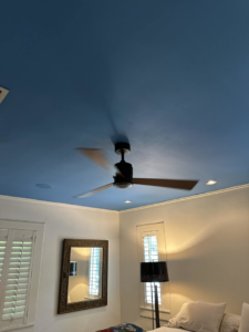 A new ceiling fan, recessed lighting, and painted ceiling installed by Parker Painting Company in Edmond, OK.