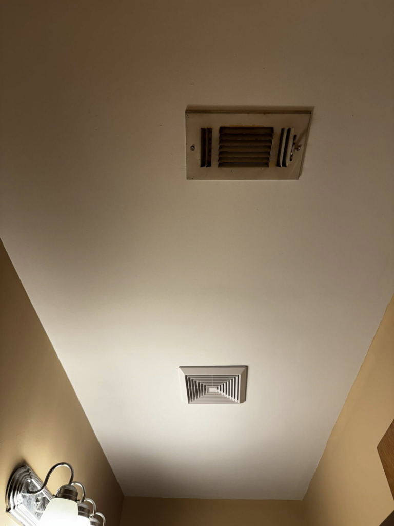 Ceiling with an old and new air vent, indicating replacement or repair by S & H Painting and Drywall LLC in Montgomery, AL.
