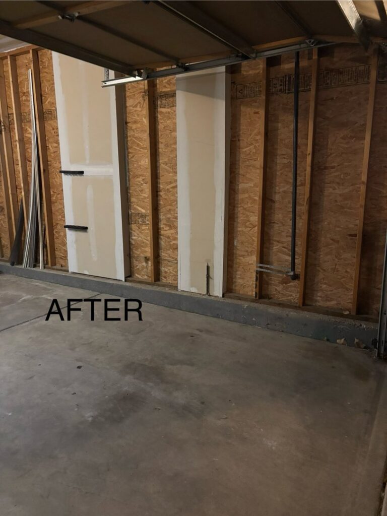 A clean garage with bare walls and concrete floor after a junk removal service by Tiny Monster Junk Removal LLC in Denver, CO.