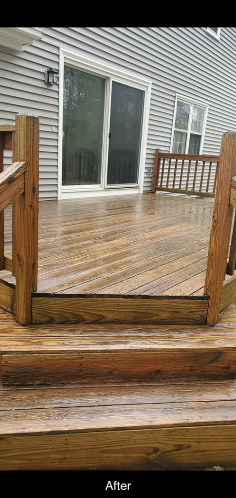 A beautifully clean wooden deck after a professional power wash service by Superior Power Wash in Danbury, CT.