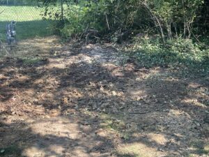 A cleared outdoor area after yard waste removal by JOLTZ Junk Removal in Dayton, OH, showing clean ground where debris once was.