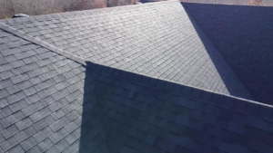 A close-up view of the dark gray shingle texture on a newly installed roof by SJL Contracting, LLC in Owensboro, KY.