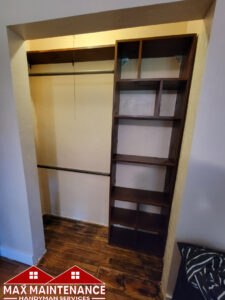 New closet shelving and hanging rod installation by Max Maintenance in Twin Falls, ID.