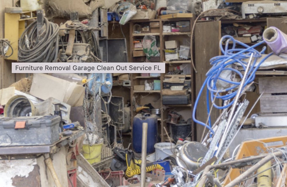 A cluttered garage filled with various items, indicating a cleanout service by AAA Rousse Junk Removal Services Inc of Florida in Tampa, FL.
