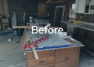 A cluttered garage interior with various items, showing a space needing junk removal service from 1-888-PIK-IT-UP in Cary, NC.