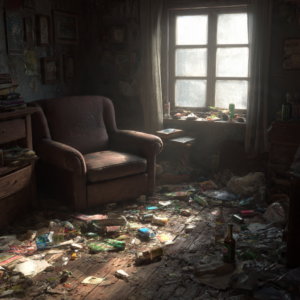 A severely cluttered and dirty room before a property cleanout service by Fernley Fast Haul in Fernley, NV