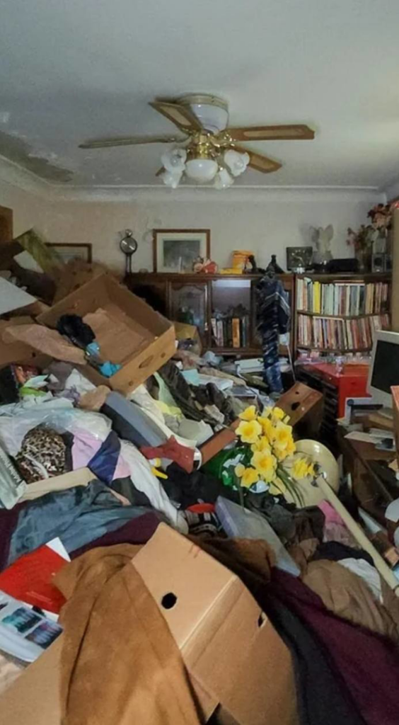 A heavily cluttered room filled with various items, showing a typical scene before a junk removal job by Junken Monkeys Hauling Company in Scranton, PA.