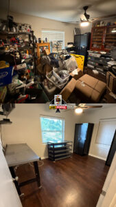 Before and after of a cluttered room cleanout service by Jack Spades Junk Removal in St. Petersburg, FL.