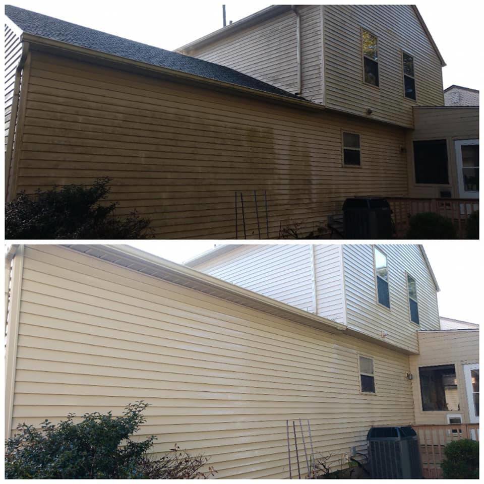 Before and after of a combine harvester cleaning by Total Powerwashing in Valley Park, MO.