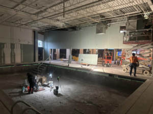 Commercial drywall installation in a large pool area by Husky drywall LLC in Kansas City, MO.
