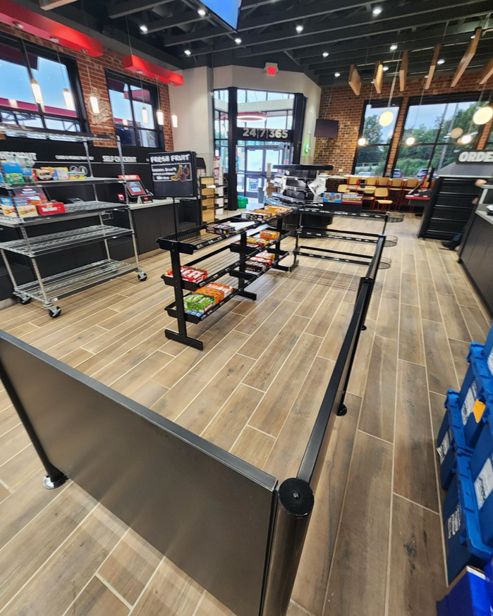 Commercial interior with new flooring and shelving installation by Wilson-Covington Construction in Winston Salem, NC