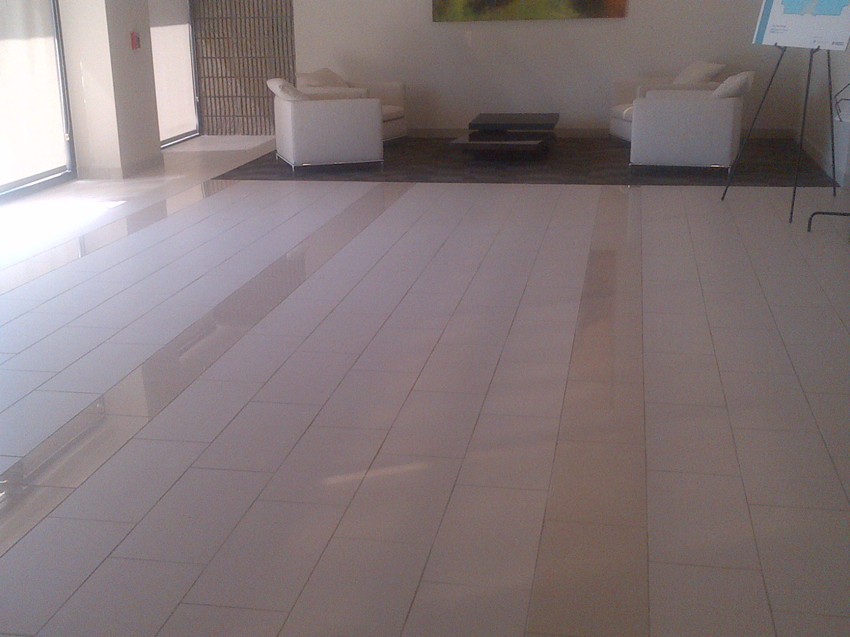 Sleek, modern tile flooring in a commercial lobby installed by Guaranteed Installations in Tampa, FL.