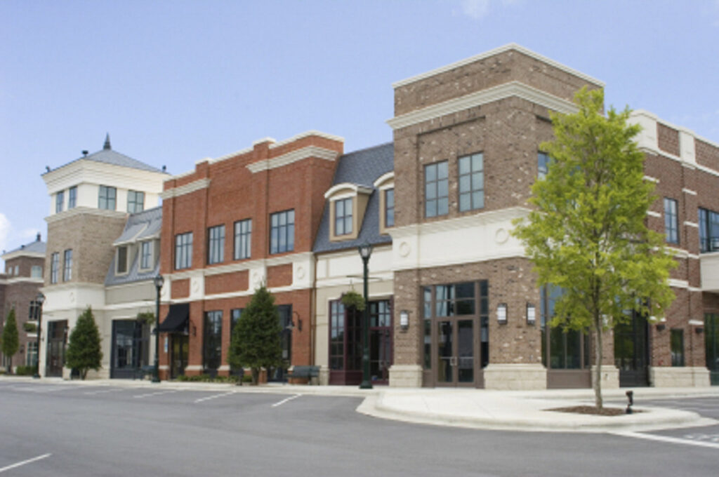 A street view of multiple completed commercial buildings by GCM, INC. in Mount Joy, PA.