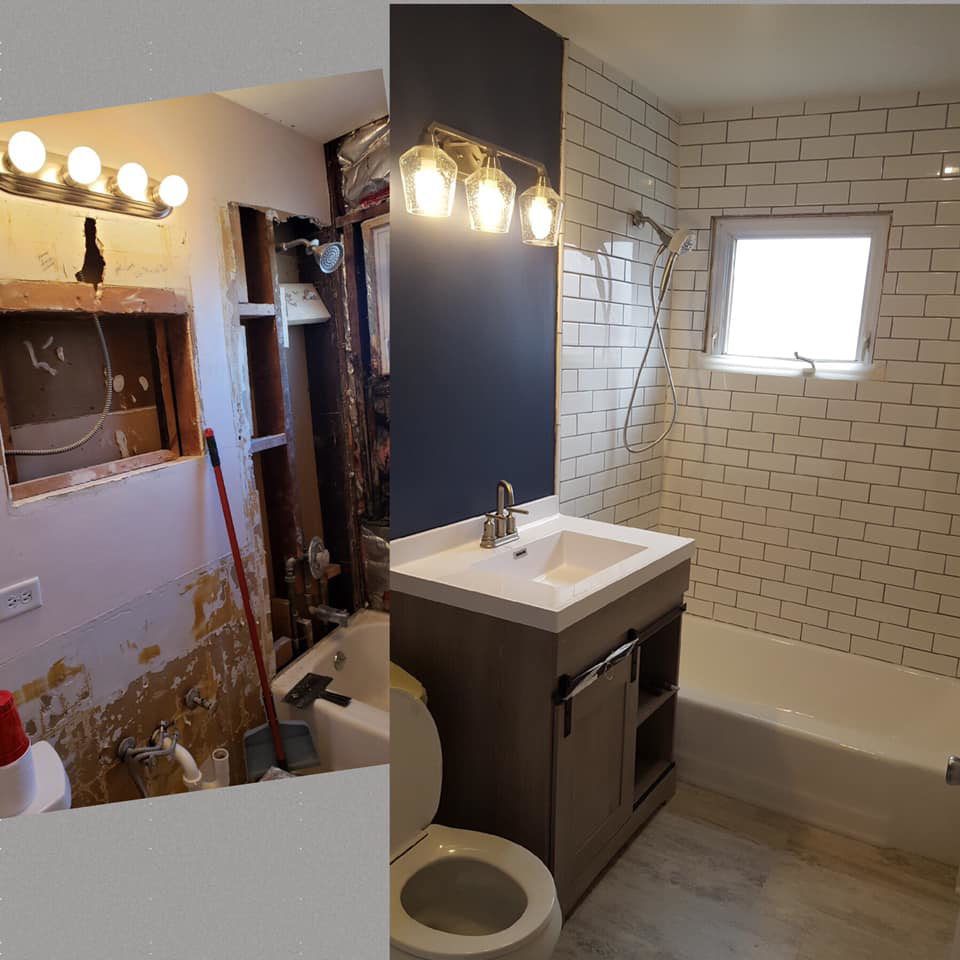 Before and after of a complete bathroom renovation by Peterson Home Improvement LLC in Highland, NY.