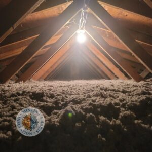 A view of a completed attic insulation project with blown-in material by Mincin Insulation Service Inc. in Pittsburgh, PA.