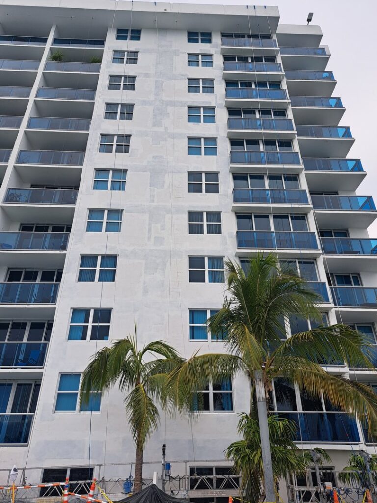 Completed exterior painting on a high-rise building by Vico Painting Contractors in Hialeah, FL