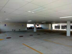A completed commercial parking garage interior by GCM, INC. in Mount Joy, PA.