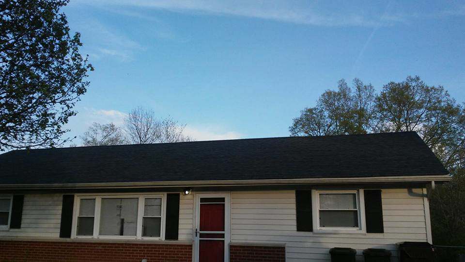 A newly completed residential roof on a single-story home by Xavier Roofing & Remodeling in Dayton, OH.