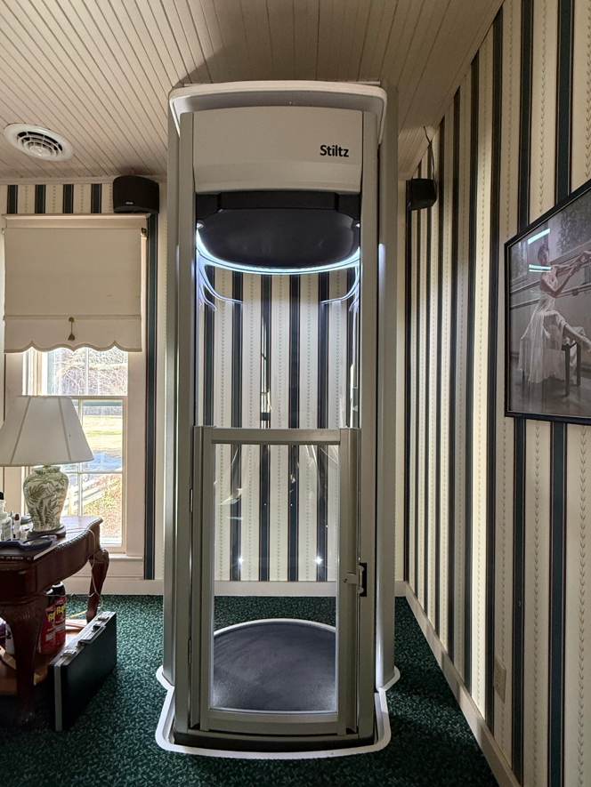 A completed Stiltz home lift installation by Stiltz of Charlotte Raleigh Greenville in Concord, NC.
