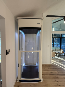 A completed Stiltz home lift installation in a modern home by Stiltz of Charlotte Raleigh Greenville in Concord, NC.