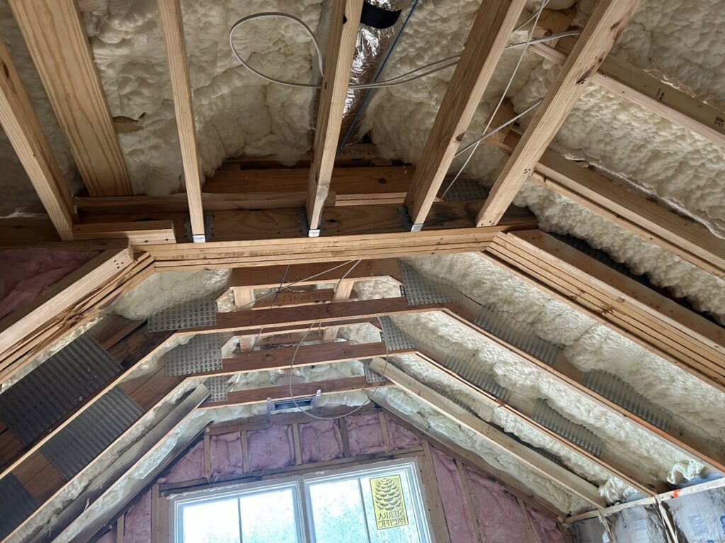 Spray foam and batt insulation installed in a complex attic space by Insulation By Cohen's in Moncks Corner, SC.