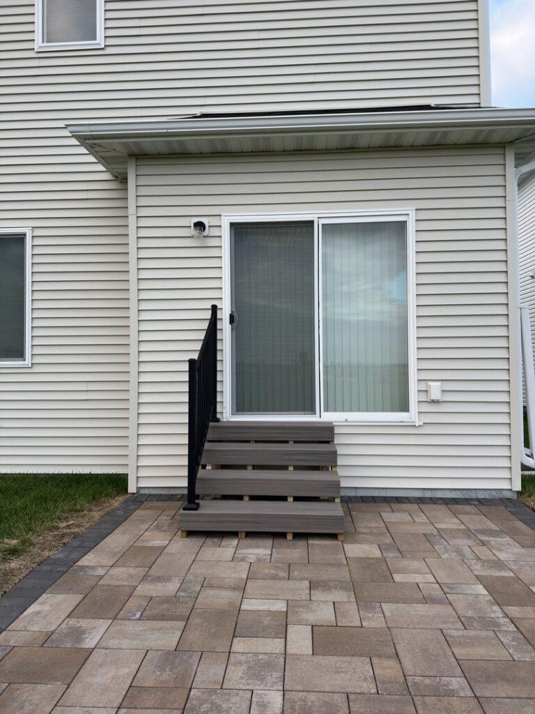 New composite deck steps and railing installed by Midwest Handyman LLC in West Fargo, ND.