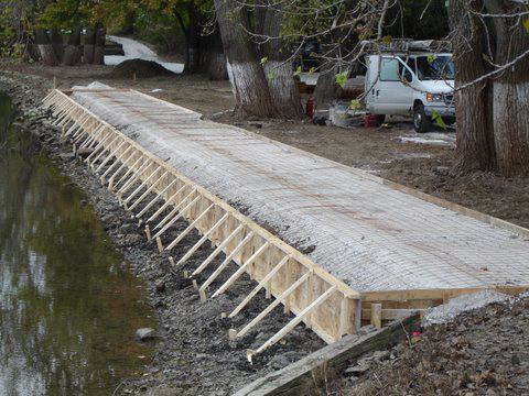 Concrete formwork for a new structure by the water, built by Central Illinois Construction Services Inc. in Effingham, IL