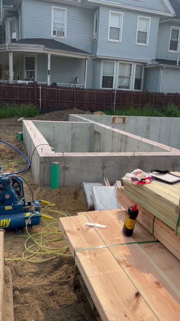 Concrete foundation walls for a new home construction project by LCM FRAMING LLC in Danbury, CT