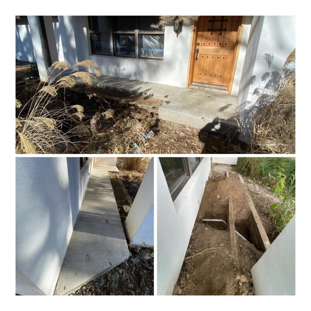 Before, during, and after of a concrete pathway replacement by Mudd Brothers Contracting Co. in Pittsburgh, PA.
