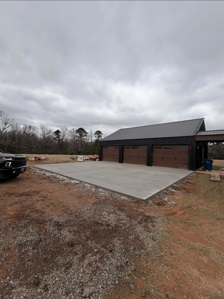 A newly poured concrete slab for a garage by S&B Construction Services in Shreveport, LA.