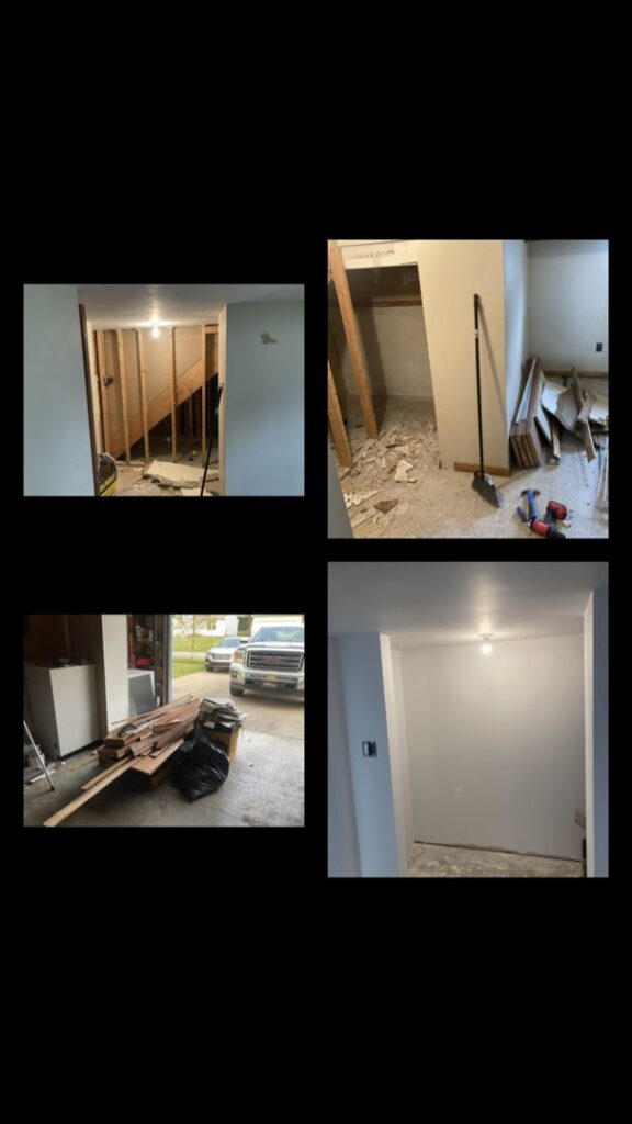 A collage showing construction debris and demolition waste from an interior cleanout by HaulPros in Erie, PA.