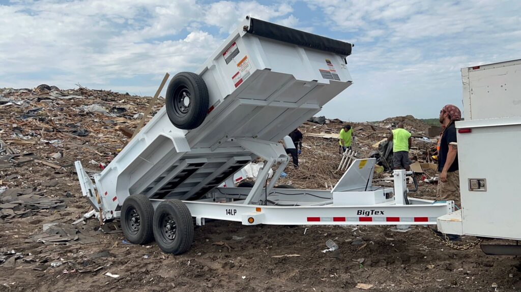 A dump trailer used for construction debris removal by Smitty's Handyman Service LLC in Mesquite, TX.