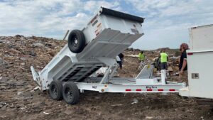 A dump trailer used for construction debris removal by Smitty's Handyman Service LLC in Mesquite, TX.