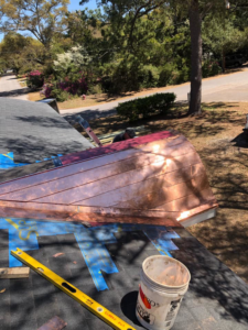 Close-up of a copper roof or awning installation project by American Shearing LLC in North Charleston, SC.