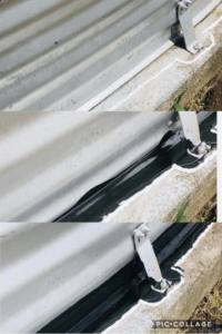 Close-up of corrugated metal surface being sealed for leak repair by Nelson painting farm & industrial in Rockford, IL.