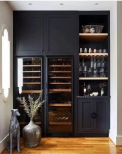 Custom built-in cabinetry featuring wine coolers and shelving, a remodeling project by Cunningham Remodeling in Columbia, TN