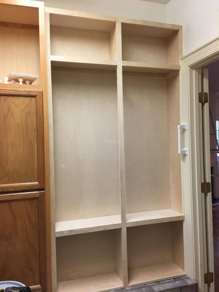 Custom-built wooden shelving unit, a carpentry service provided by Clarke Handyman Services in San Clemente, CA.