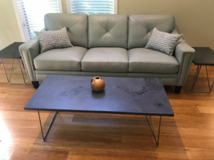 Custom-built coffee table and two matching side tables with hairpin legs by VanArt Designs in Nashville, TN
