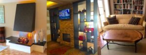 Custom fireplace installation, TV mounting, and built-in shelving by James Evans Builder in Clearwater, FL