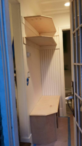Custom mudroom built-ins with shelving and bench by Thomas J Stone GC in Yonkers, NY