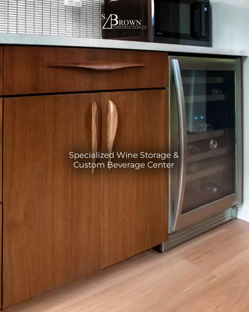 Custom wine storage and beverage center installed by S. Brown Construction Co. in Lafayette, IN
