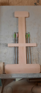 A custom wood arrow display rack being crafted by Don's Custom Woodwork in Jefferson City, MO.