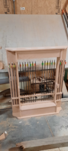A custom wood bow and arrow rack in progress at Don's Custom Woodwork in Jefferson City, MO.