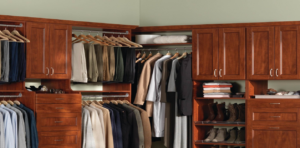 Custom wooden closet organization system installed by Thermal Concepts, Inc in St. Louis, MO.